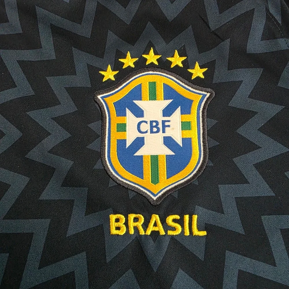 Nike Brazil CBF Pre-Match Training Jersey Mens Medium Navy Zigzag Dri-FIT